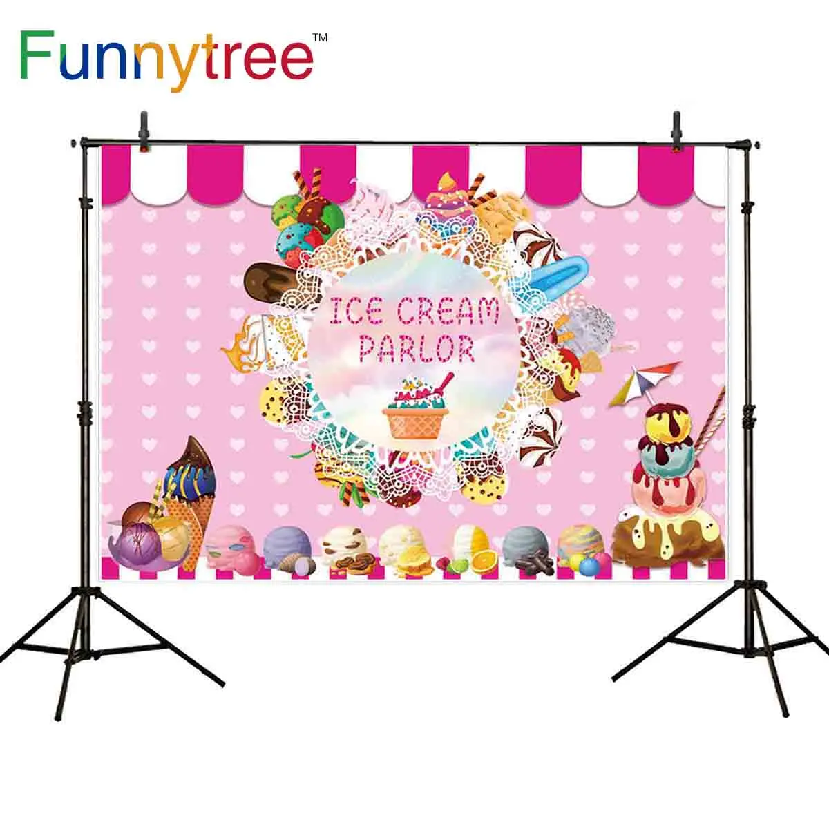 Funnytree girl birthday photography background ice cream dessert pink cute store heart photo backdrop personalized photocall | Электроника