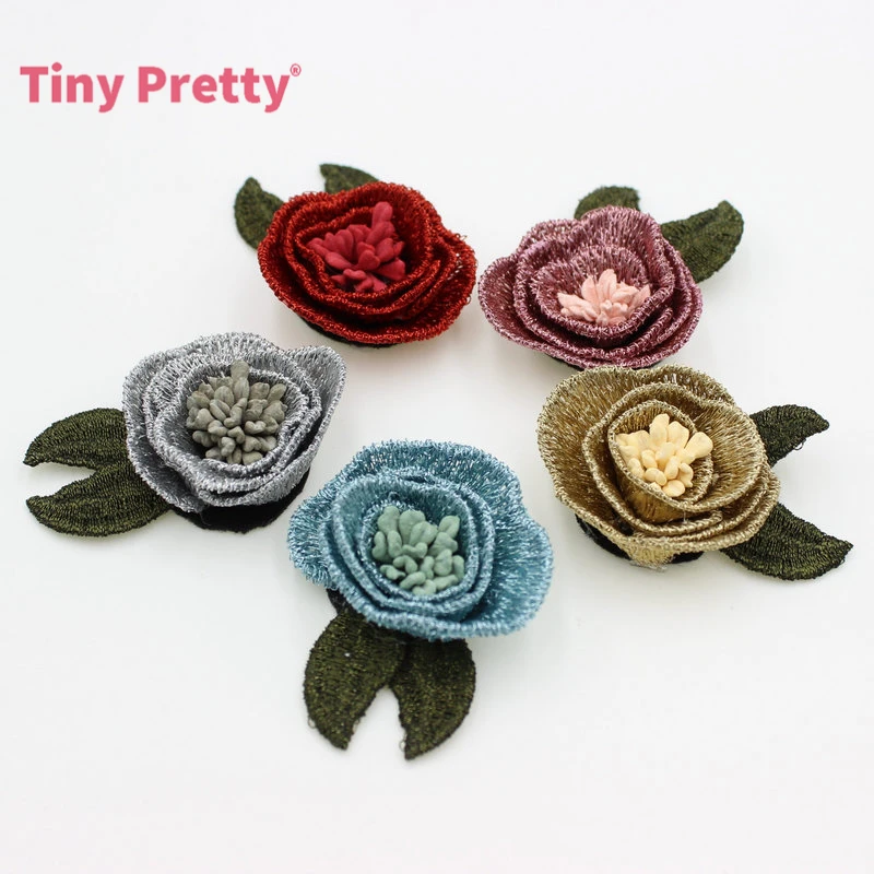 12PCS Retro Rose Flowers Handmade Embroidery Lapel w/ Green Leaf for DIY Brooch Headband | Дом и сад