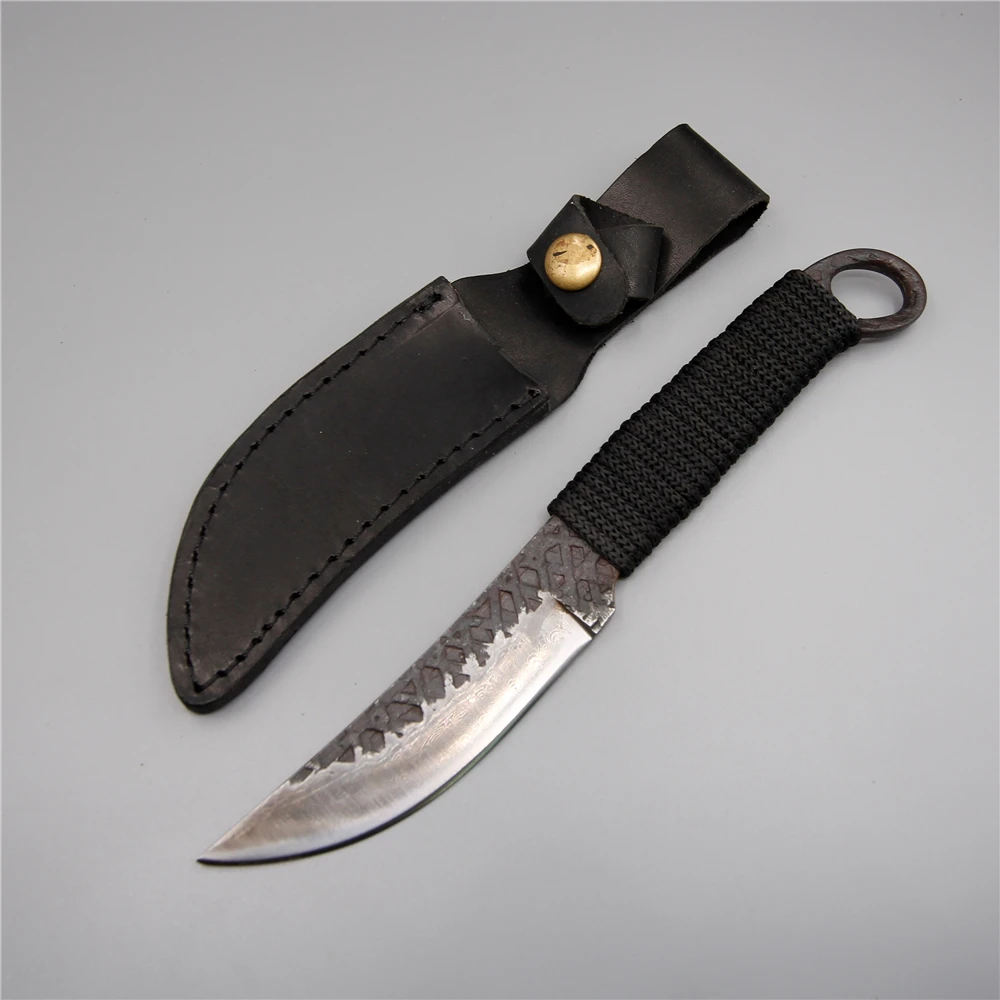 Ручной дамасский стальной нож для рыбалки с фиксированным прямым лезвием