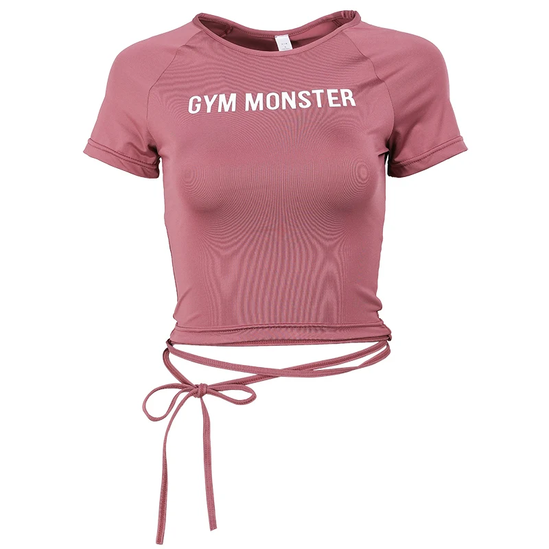

New Letter Print Gym Shirts Fitness Yoga Shirts Short Sleeve Yoga Top Workout Gym Crop Breathable Running Shirt Women Activewear