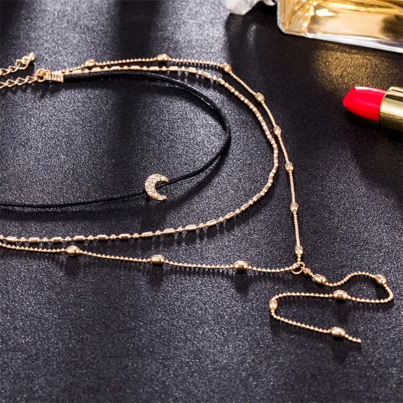 Ожерелье FNIO в богемном стиле с бусинами форме Луны новинка 2018 эффектная