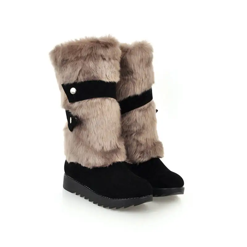 Женские сапоги без застежки MORAZORA черные до середины икры на платформе с круглым