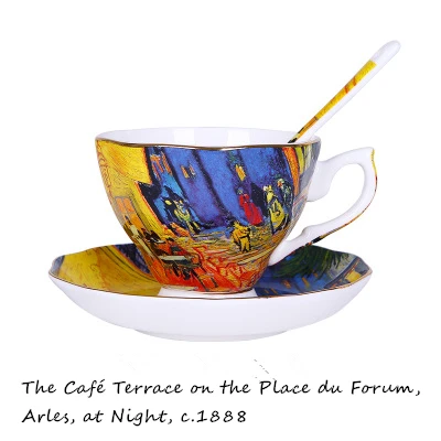 Night Coffee Shop Изысканный китайский фарфор Ван Гог Книги по искусству знаменитая картина маслом Watcher Книги по искусству работа кафе Кофе кружка Наборы с блюдцем Чай чашки подарок любовника Caneca - Цвет: Night Coffee Shop