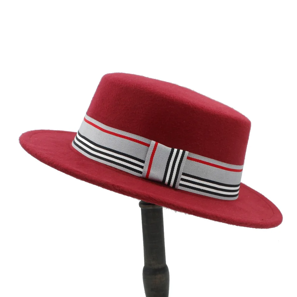 Модная шерстяная шляпа с плоским верхом для женщин фетровая широкими полями