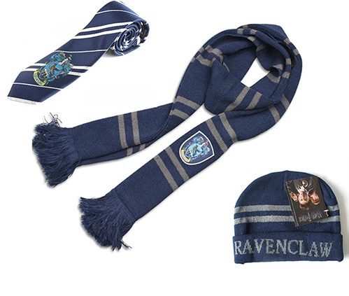 Raven Scarf Cap tie Шарф волшебника Гриффиндор шарф+ шапка/шапка+ галстук+ носки мягкие теплые шарфы Гермиона Рон костюмы подарок на Хэллоуин - Цвет: Raven Scarf Cap tie