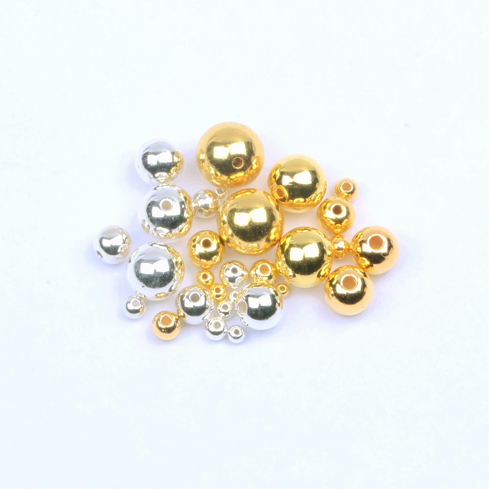 

3/4/5/6/8/10/12mm Gold Silver Plated Round Spacer Loose Charms beads CCB Round Imitation Smooth Pearls For Jewelry making DIY