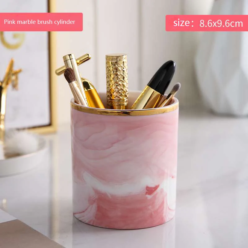 pink Высококачественная косметическая ручка из серого мрамора, Цилиндрическая Коробка для хранения кистей, серый карандаш для косметики, держатель кистей, Цилиндрическая Коробка для ручек B2243 - Цвет: pink