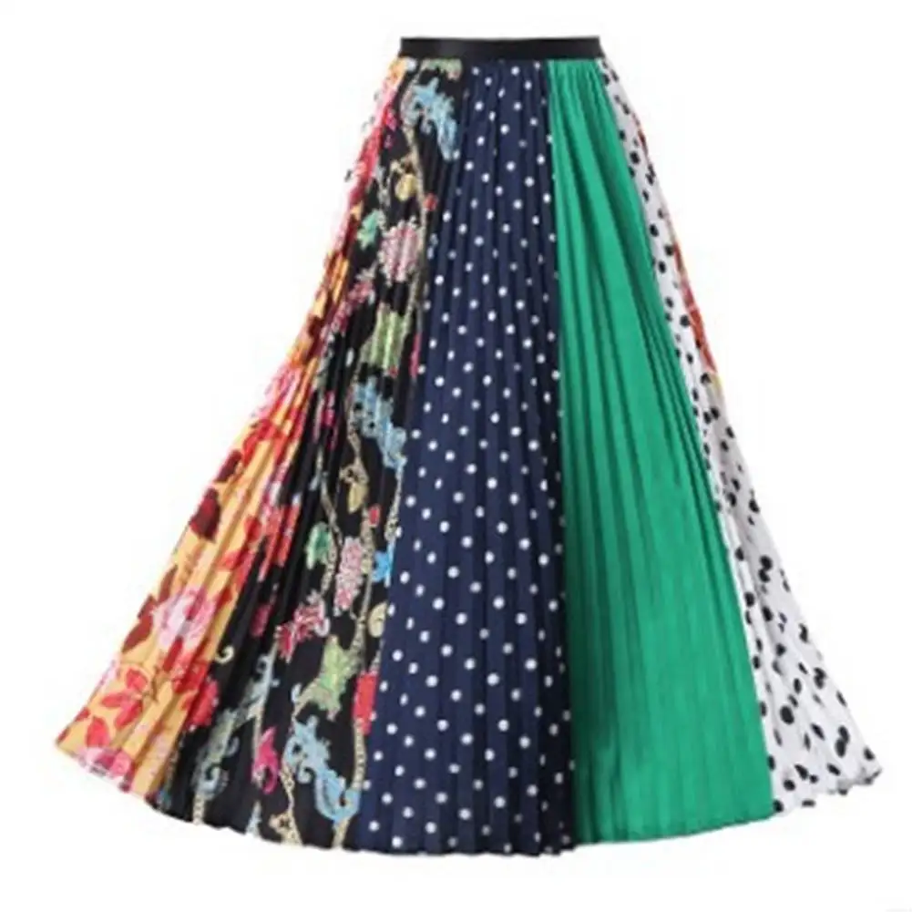 Женская графика мультфильм печати миди плиссированная юбка Лето Осень