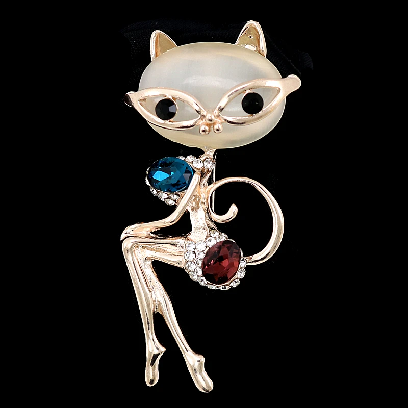 OneckOha опал камень красота кошка стеклянная брошь стразы Хрустальная с животными