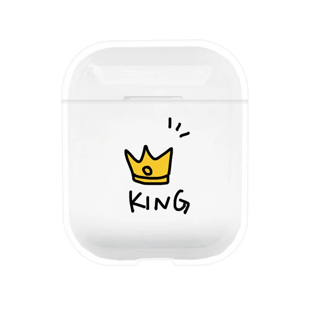 Жесткий чехол для Apple Airpods 1, 2, с милым рисунком из мультфильма «король», «Королева», прозрачный чехол для пары Air Pods 2 - Цвет: 04
