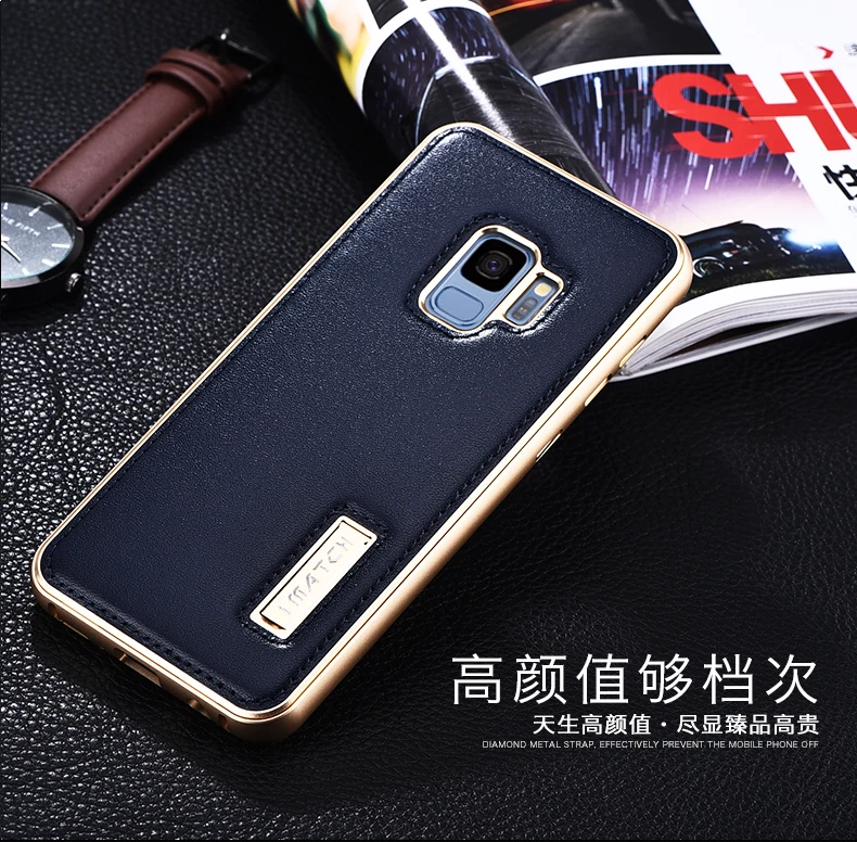 iMatch чехол для samsung Galaxy S9 S9 Plus Роскошный чехол из натуральной кожи для телефона s сумки Алюминиевый металлический бампер задняя крышка чехол