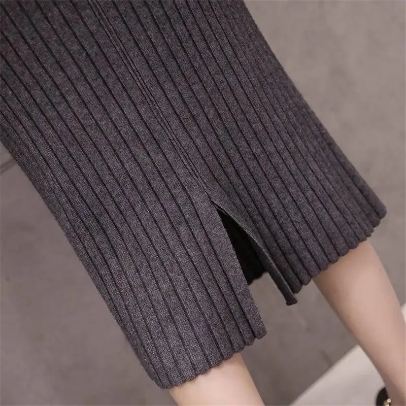 

2018 Autumn Winter New High Waist Knitted Skirt Female Fashion Warm Long Sweater Skirt Ladies Split Slim Casual Pencil Skirt D66