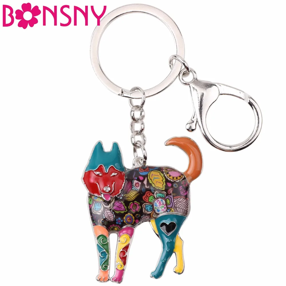 

Bonsny Enamel Metal Siberian Husky Dog Key Chain Keychains Ring Bag Car Pendant Holder Animal Jewelry For Women Girls Gift Charm