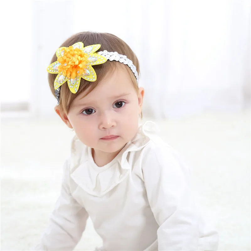 2018 New Hot Newborn Sun Yellow Flower Headband Kid's Cute Hair Accessories Baby Band Bling Floral Girl&quots Elastic band Headwear |