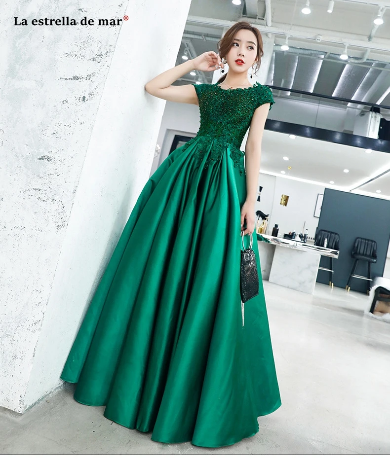 Vestido madrinha2019 новое из кружева, с вырезом на шее атласный с коротким рукавом линия зеленый бордовый мусульманский Свадебный Гость длинное платье, Роба demoisell