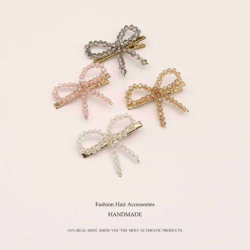 Euhra Crystal Hair clip for women's Gold Copper bow-knot Barrettes Pink White Rosette wedding Party hair accessories |