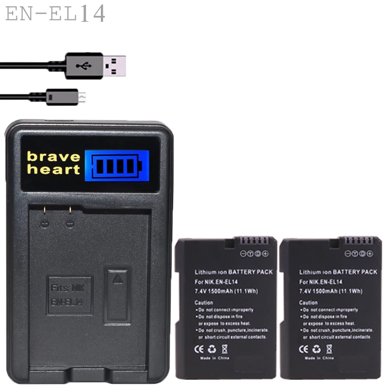 2x1500 мА/ч, EN-EL14 батарея batteria RU EL14 enel 14 для nikon Coolpix D3100 D3200 D3300 D5100 D5200 D5300 P7000 P7100 P7800