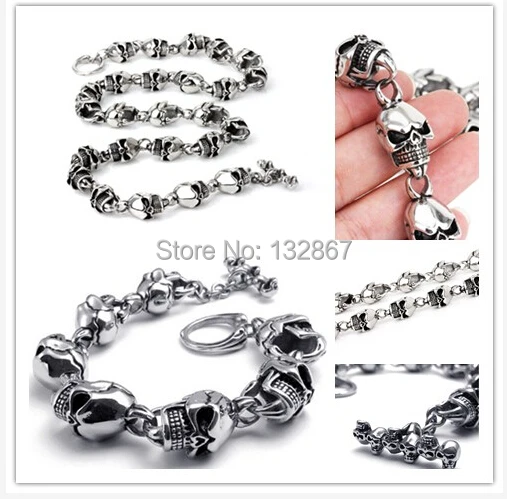 Панк Ювелирный Набор 15 мм широкий большой готический череп Байкерский браслет +