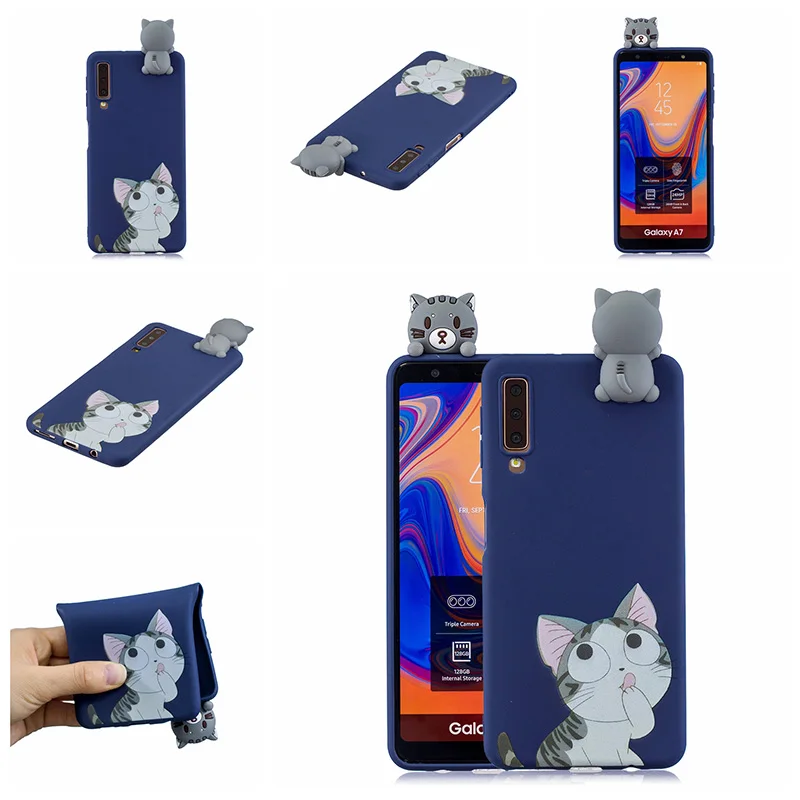 3D милый мультипликация силиконовый чехол на Samsung galaxy A7 2018 A750 чехлы назад ТПУ