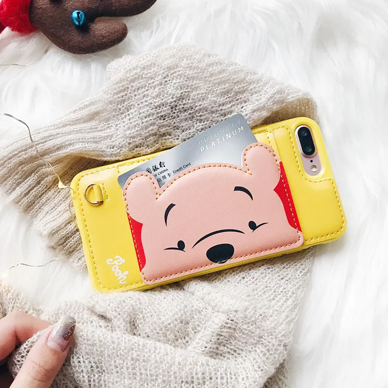 Winnie the Pooh Чехол с милым Микки мини Стич пухом медведем для Iphone 7, 8 Plus, 6, 6 S Plus, слот для карт, 3D чехол для телефона, чехол для Iphone X, XR, XS Max - Цвет: Winnie the Pooh