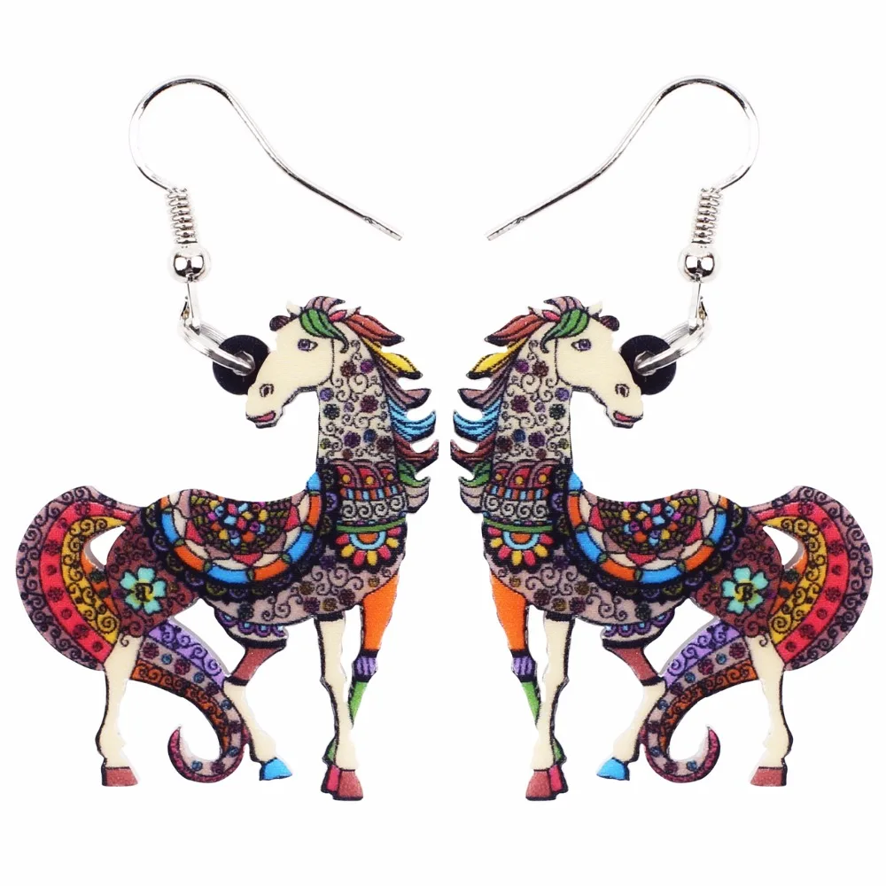 WEVENI модные милые Длинные акриловые висячие серьги в виде лошади уникальный стиль