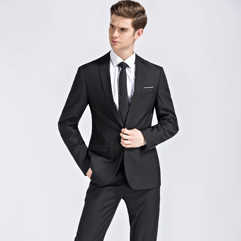 black 2pcs Мужские азиатского размера однотонные Цвет костюмы 2-3 предмета Комплект Бизнес повседневный мужской костюм Тонкий костюм из трех di Для мужчин сионала suit【Jacket+ брюки+ Vest】 - Цвет: black 2pcs