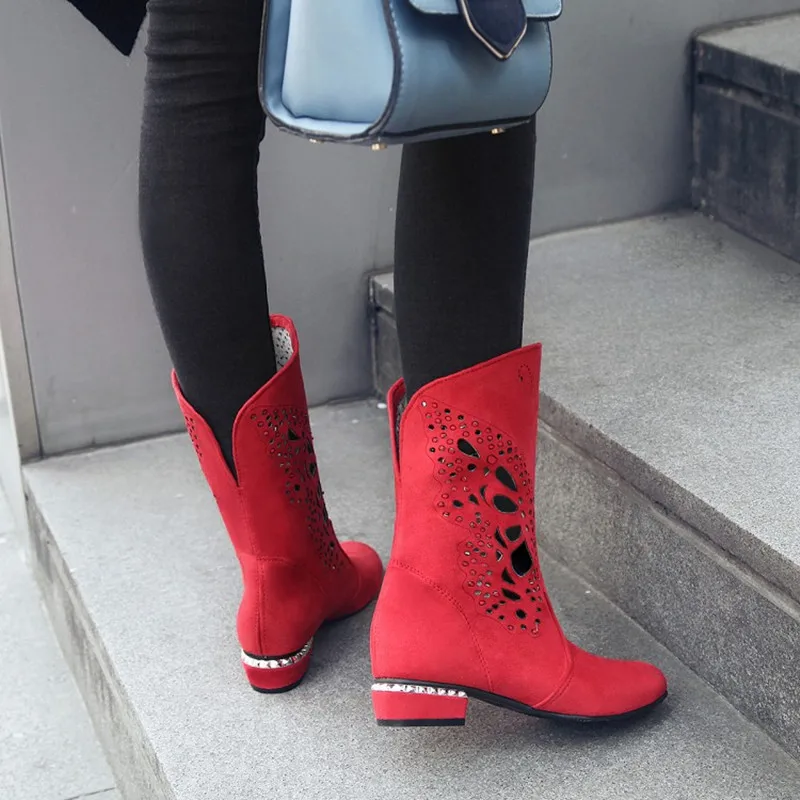 Ботильоны женские с вырезами классические ажурные до середины икры