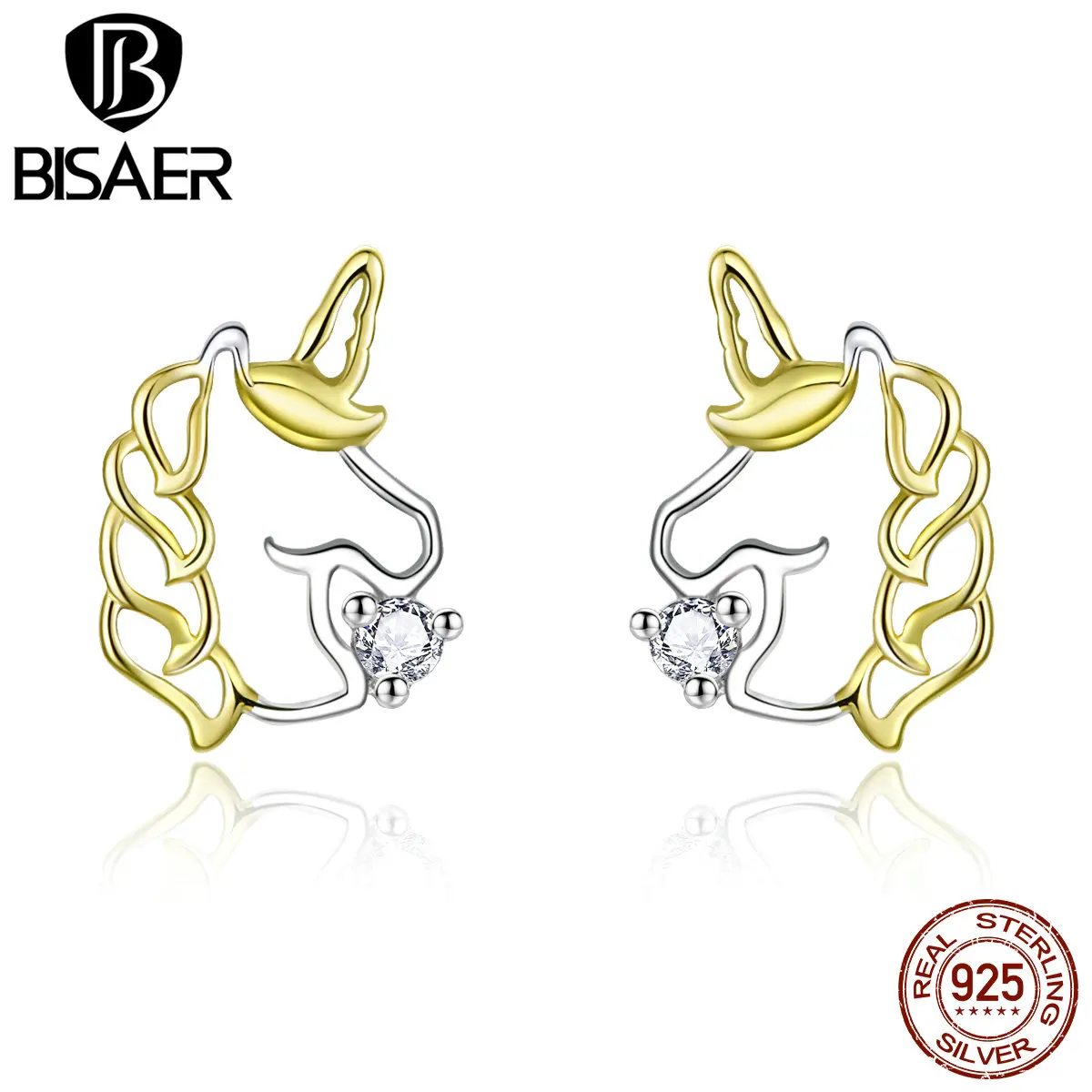 Unicorn Earrings BISAER 925 Sterling Silver Pure Love Licorne Unicorn Exquisite Stud Earrings for Women Silver Jewelry EFE234
