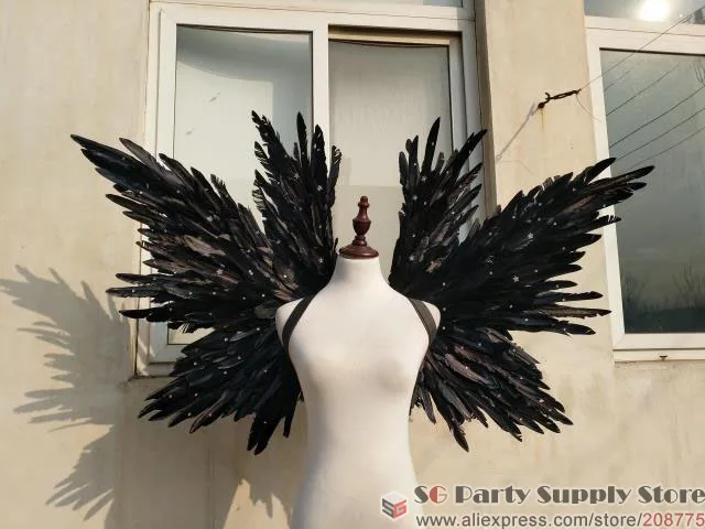 Новое поступление большие размеры секс черные крылья дьявола перо модный