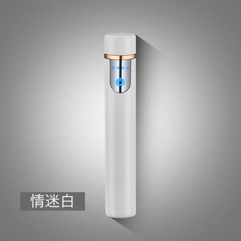 white Новинка, мини USB Зажигалка с сенсорным экраном, электрические зажигалки для сигарет, тонкая ветрозащитная металлическая перезаряжаемая зажигалка, гаджеты для мужчин - Цвет: white