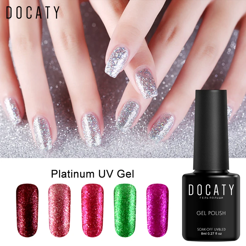 Докати Лаки Маникюр Блестящий Гель Лак для Ногтей с Платиновым Сиянием, Снятие при Помощи Растворителя, Длительный Эффект Фольги, Клей для Искусственного Лака.