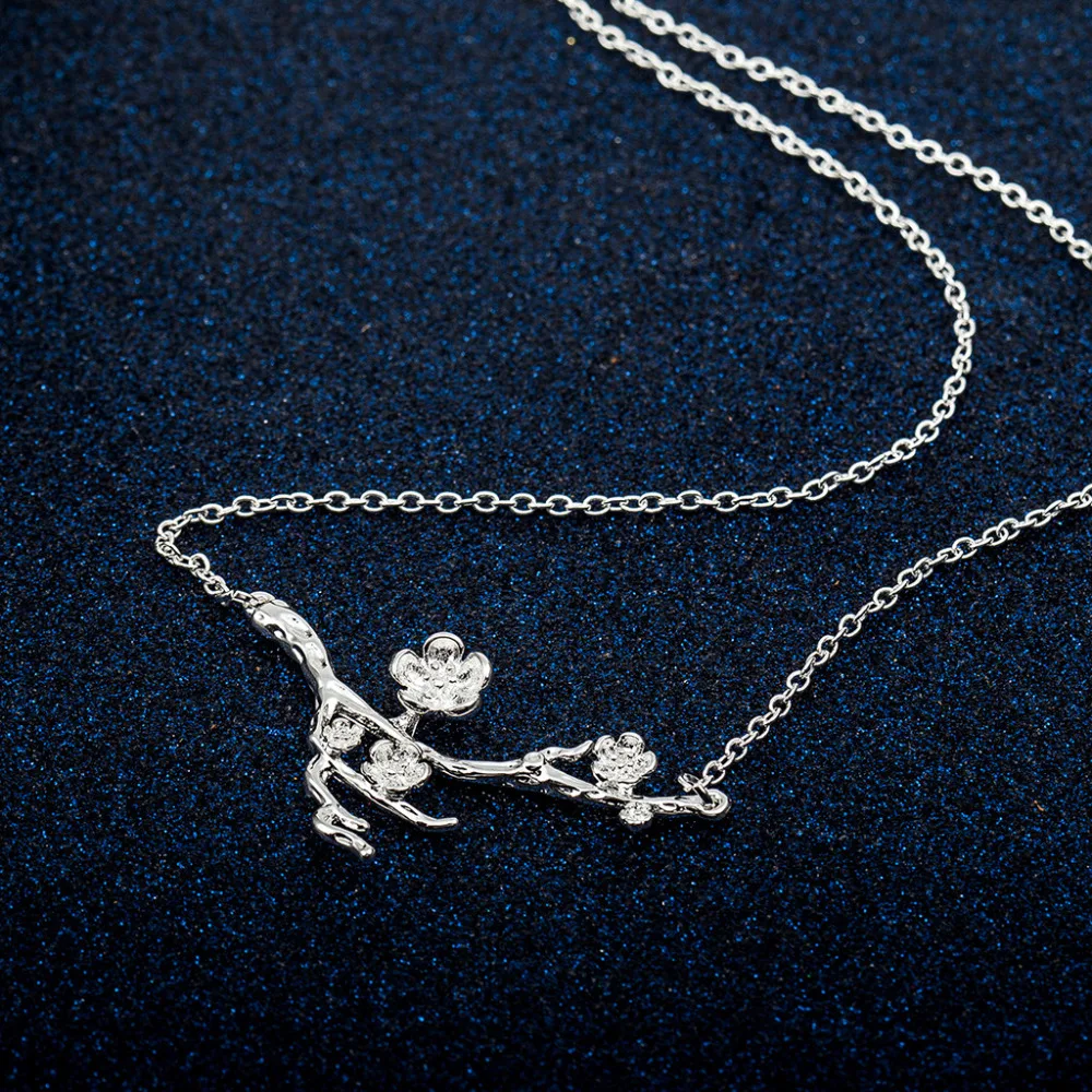 Серебряное покрытие вишни ветви дерева ожерелья ожерелье с подвеской в виде