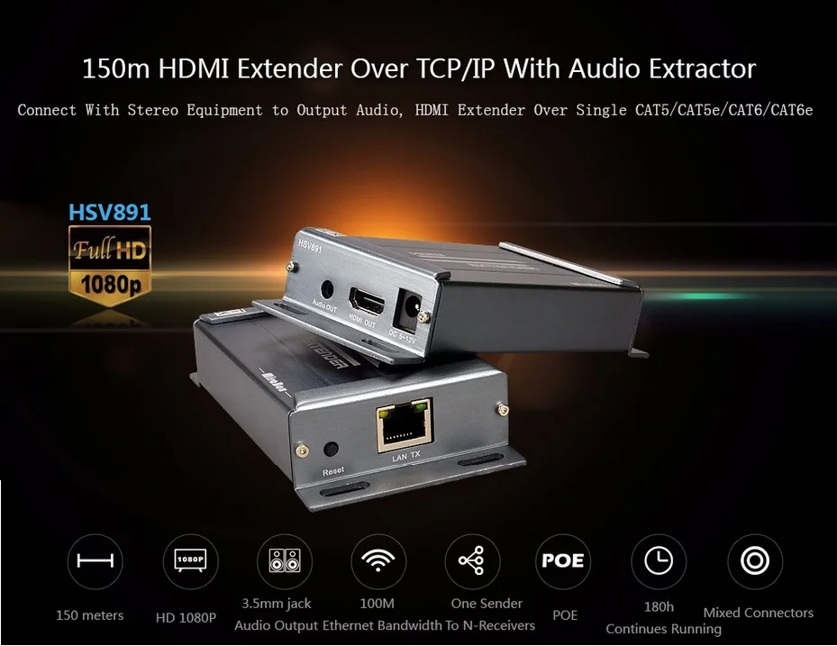 HDMI удлинитель для питания по Ethernet 100 м с 3,5 мм Джек аудио экстрактор HDMI, Овер-UTP TCP сеть Cat5 Cat5e rj45 Cat6 удлинитель для питания по Ethernet 100 м RJ45
