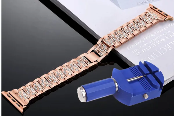 rose gold Алмазный ремешок для apple watch, ремешок 40 мм/44 мм, ремешок correa iwatch 42 мм/38 мм, ремешок для apple watch 5 4 3 2 1, браслет из нержавеющей стали - Цвет ремешка: rose gold