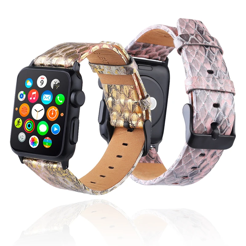 Ремешок из змеиной кожи для Apple Watch 4 3 2 1 браслет петля iwatch 44 мм 40 38 42 аксессуары
