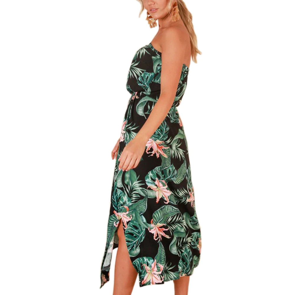 Сексуальное богемное пляжное платье без рукавов бретелек женское зеленое с