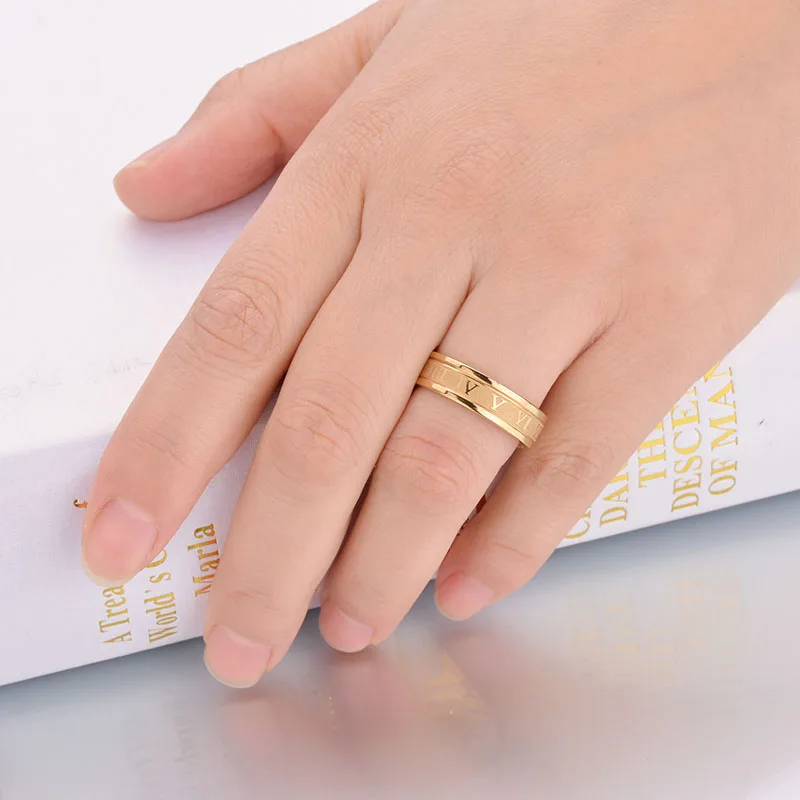 Обручальное кольцо Uzone с римскими буквами мужское средней длины золотого цвета