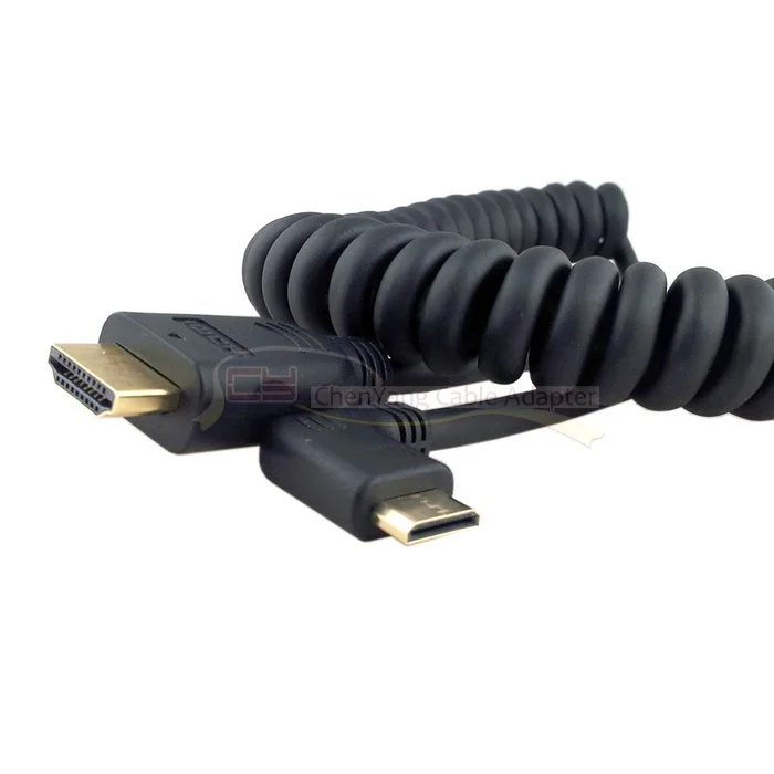 Zihan 90 градусов правый угловой тип Mini HDMI Male to HDMI Male stretch spring CABLE 4ft
