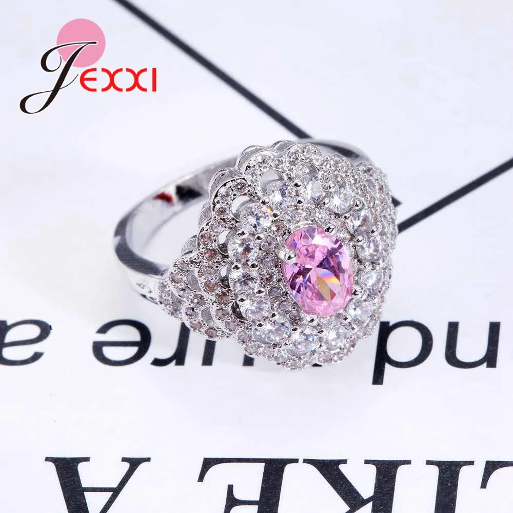 Женское кольцо из серебра 925 пробы с фианитами|flower ring|ring pinkcubic zircon |