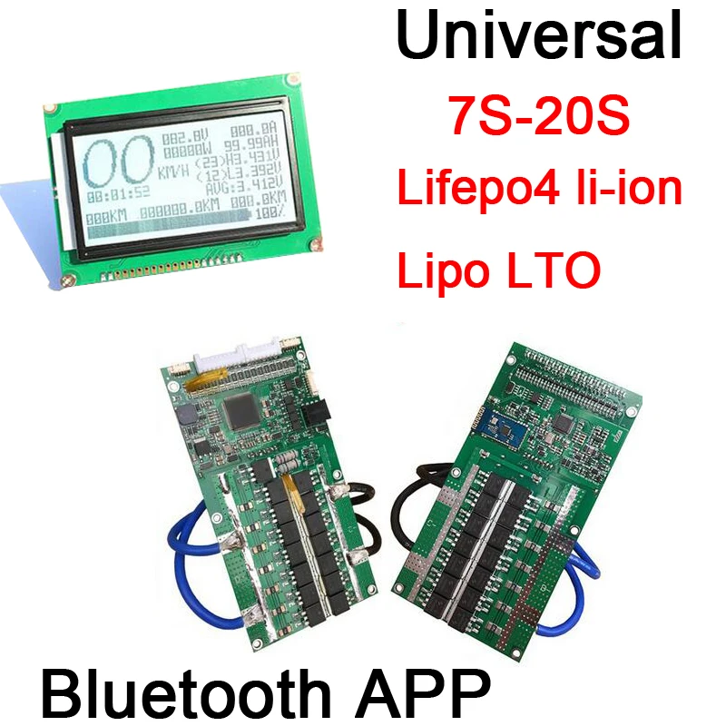 От 7S до 20S Bluetooth APP Smart display Lifepo4 Li Ion Lipo LTO Battery Protection Board BMS 400A 300A 100A 80A 10S 13S 14S