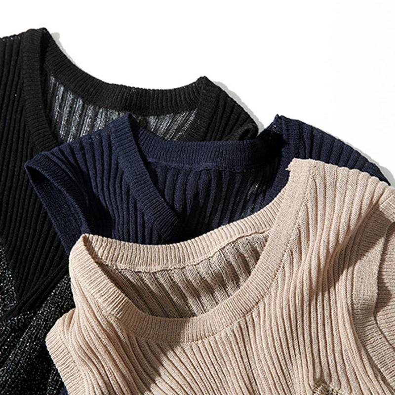 GOPLUS модные трикотажные топы с серебряной нитью женские майки хлопковые без