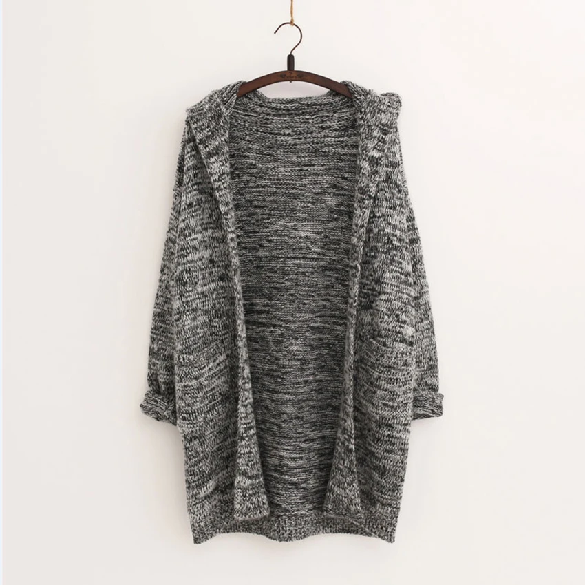 

New Autumn Winter Women Cardigans Fashion Hooded Knitted Jacket Basic Sweaters Coat Feminino Casual Loose Long Cardigan AB459