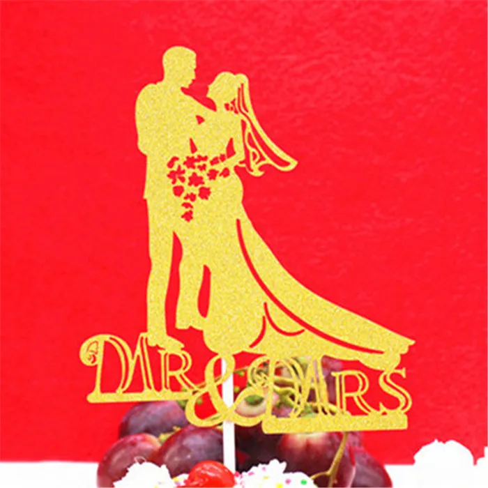 H124 Cake Topper Топпер для торта жениха и невесты Вечерние сувениры Mr Mrs Свадебный Топпер для торта свадебные украшения вечерние принадлежности Серебряный Топпер для свадебного торта - Цвет: H124 Cake Topper