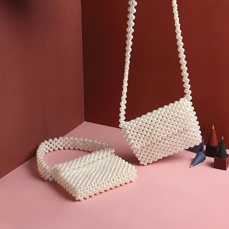 Ручной работы Для женщин сумка с жемчугом ручной вязки Сумочка расшитая бисером