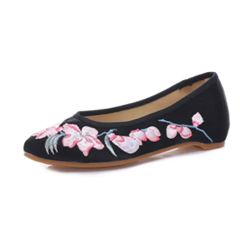 Pointed Toe Women Silk Canvas Ballet Flats Flower Embroidered Slip On Cotton Ballerinas Ladies Old Beijing Costume Shoes Mujer | Обувь