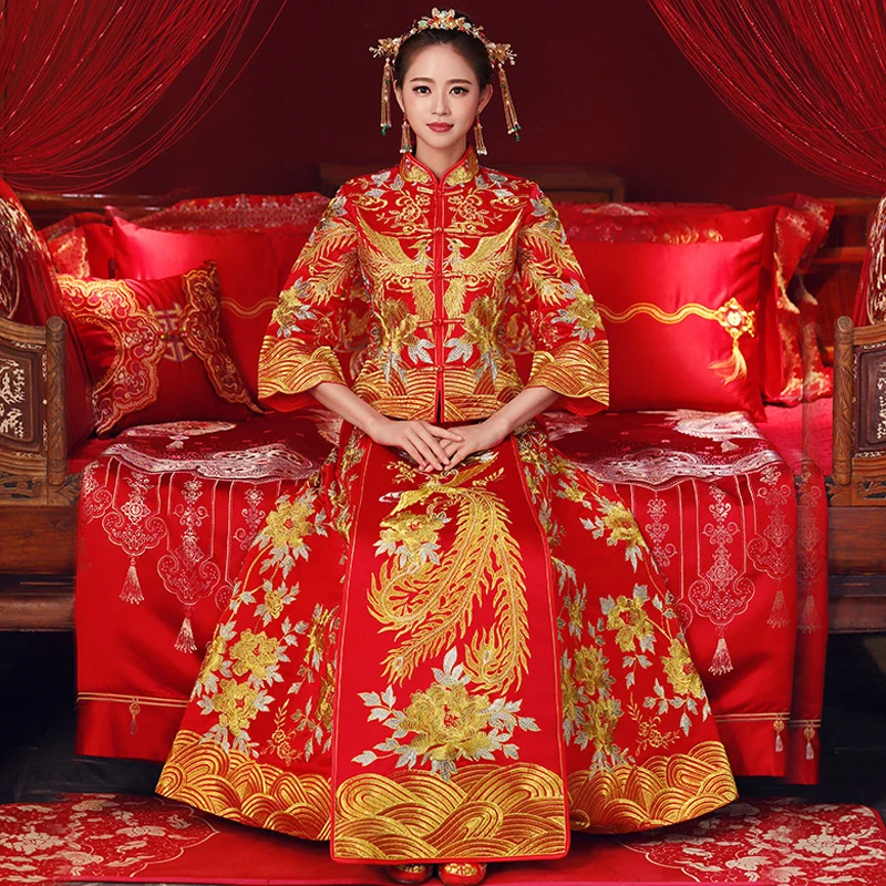Китайский стиль свадебное платье свадебная вышивка cheongsam заграничная