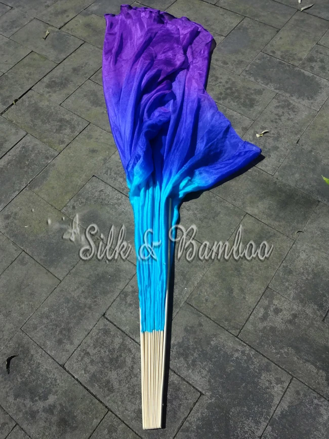 1 шт. правая рука бирюзово сине фиолетовый 38 см бамбук + 60 шелк китайский танец