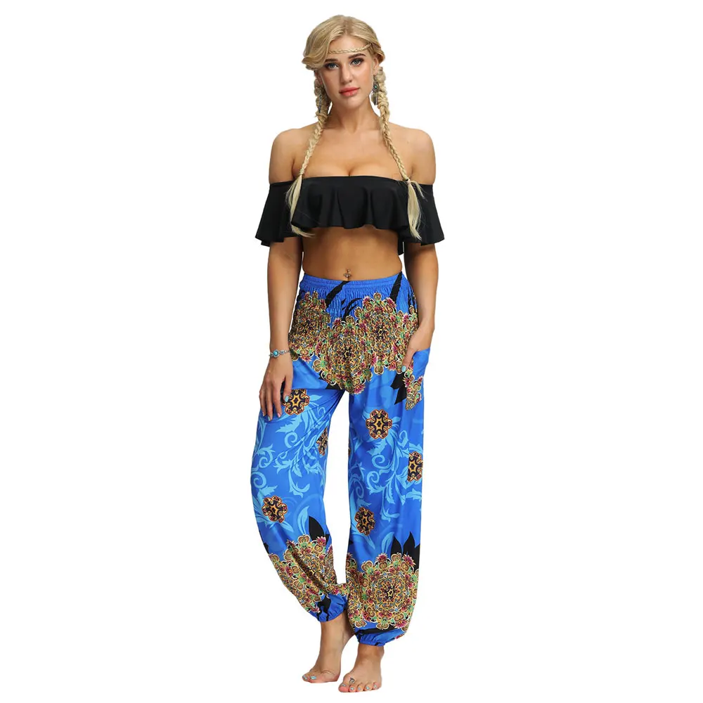 

Jessingshow Summer Beach Bohemian Style Pants Women High Waist Harem Pants Vintage Loose Printed Bloomers Floral Female Trousers