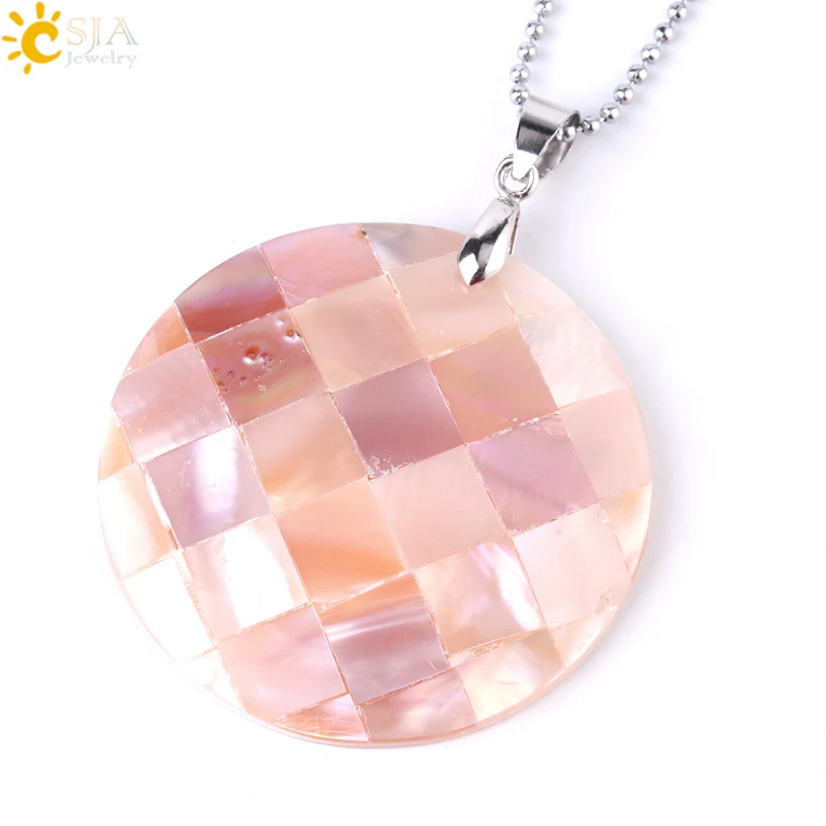 Necklace CSJA, натуральный розовый корпус, круглые подвески, ракушки, перламутровый кулон, ожерелье для девочек, серебряный цвет, цепочка, колье, бижутерия F993 - Окраска металла: Necklace
