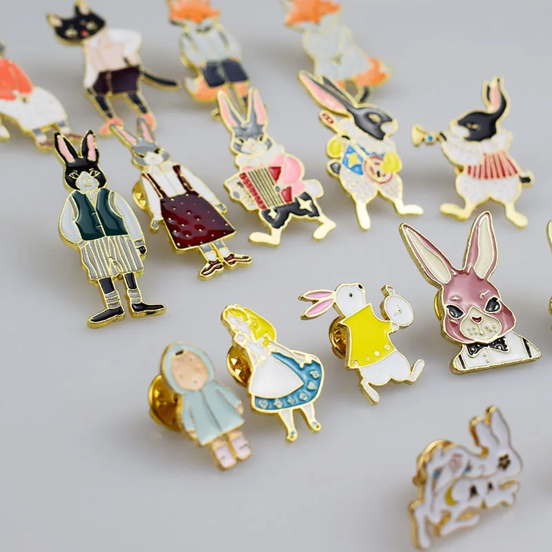 Pins and brooches Rabbit/Fox/Cat couple enamel pin Badges Hat Backpack Accessories Lovers jewelry Gift for lover | Украшения и